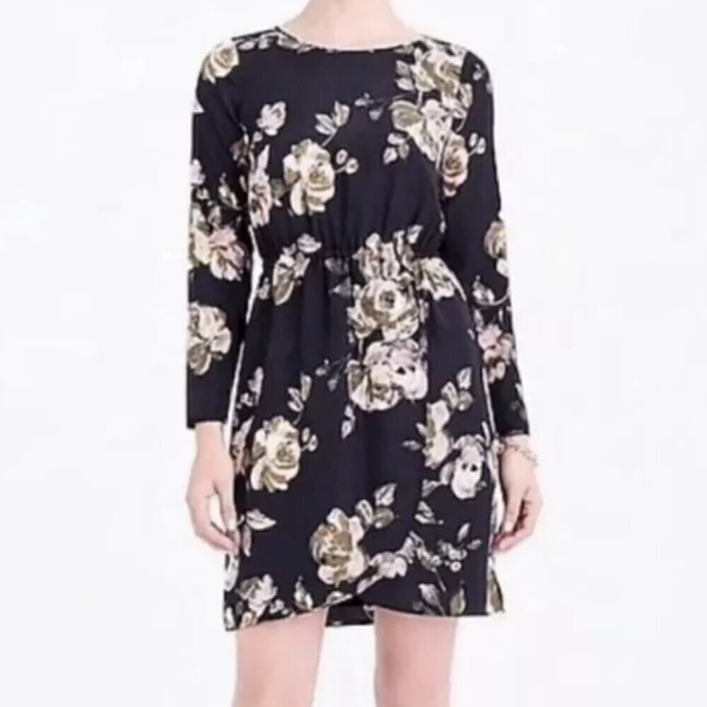J Crew Faux Wrap Floral Dress Long Sleeves Knee Length Size 8P NWT